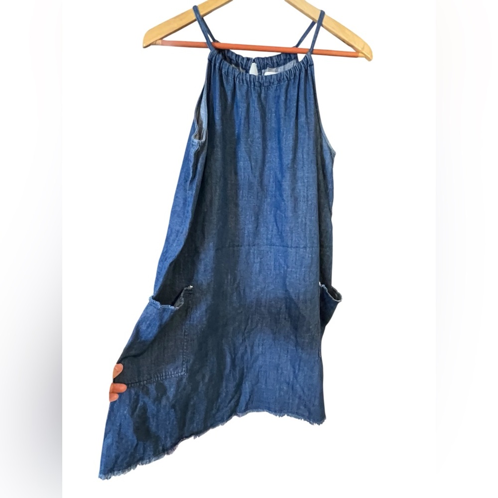 SOLD Old Navy Chambray Halter Dress M Boho‎ Festival Coastal Grandma Frayed Hem